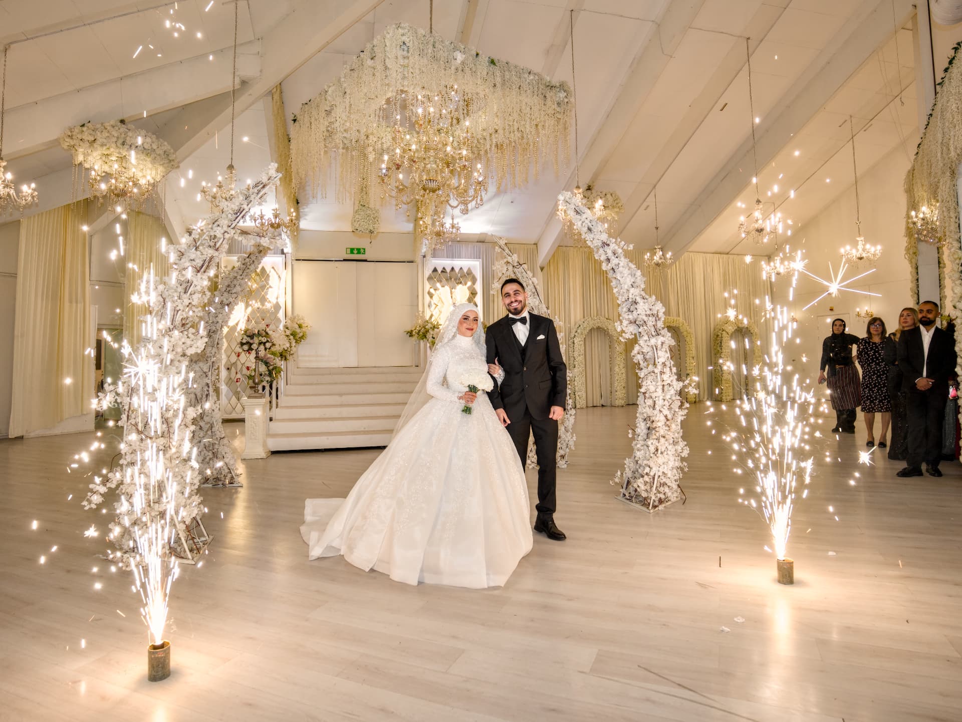 Mohamad & Marwa entering the reception with sparklers