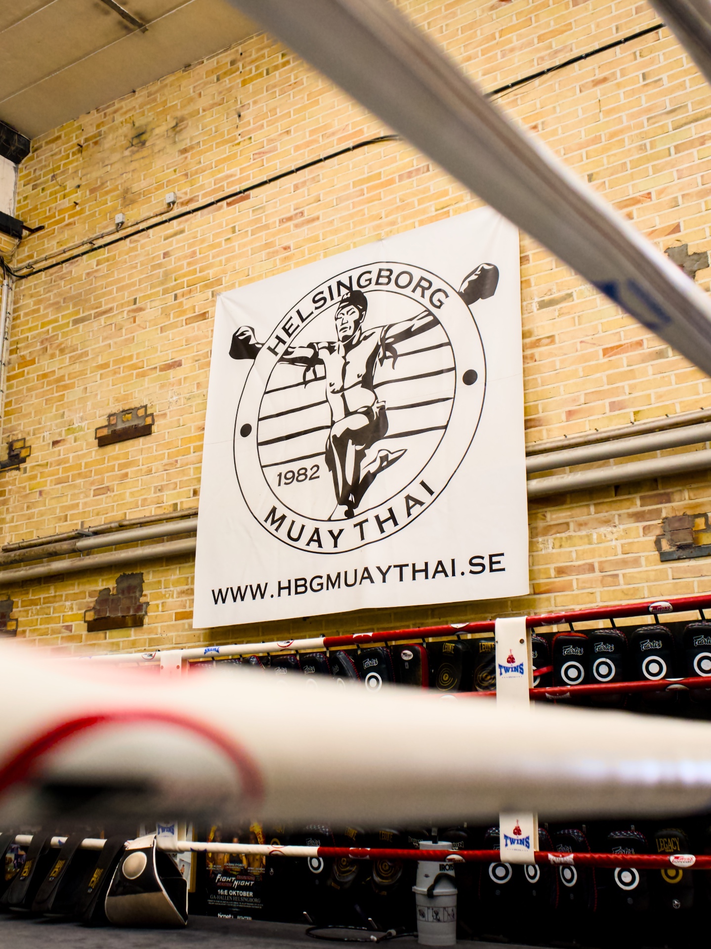 Helsingborg Muay Thai banner above the ring