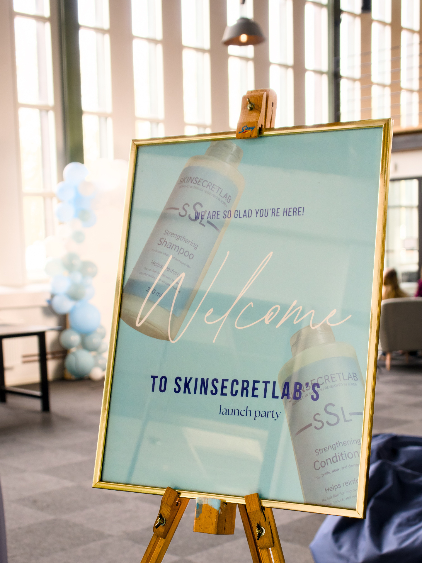 Welcome sign at the SkinSecretLab launch