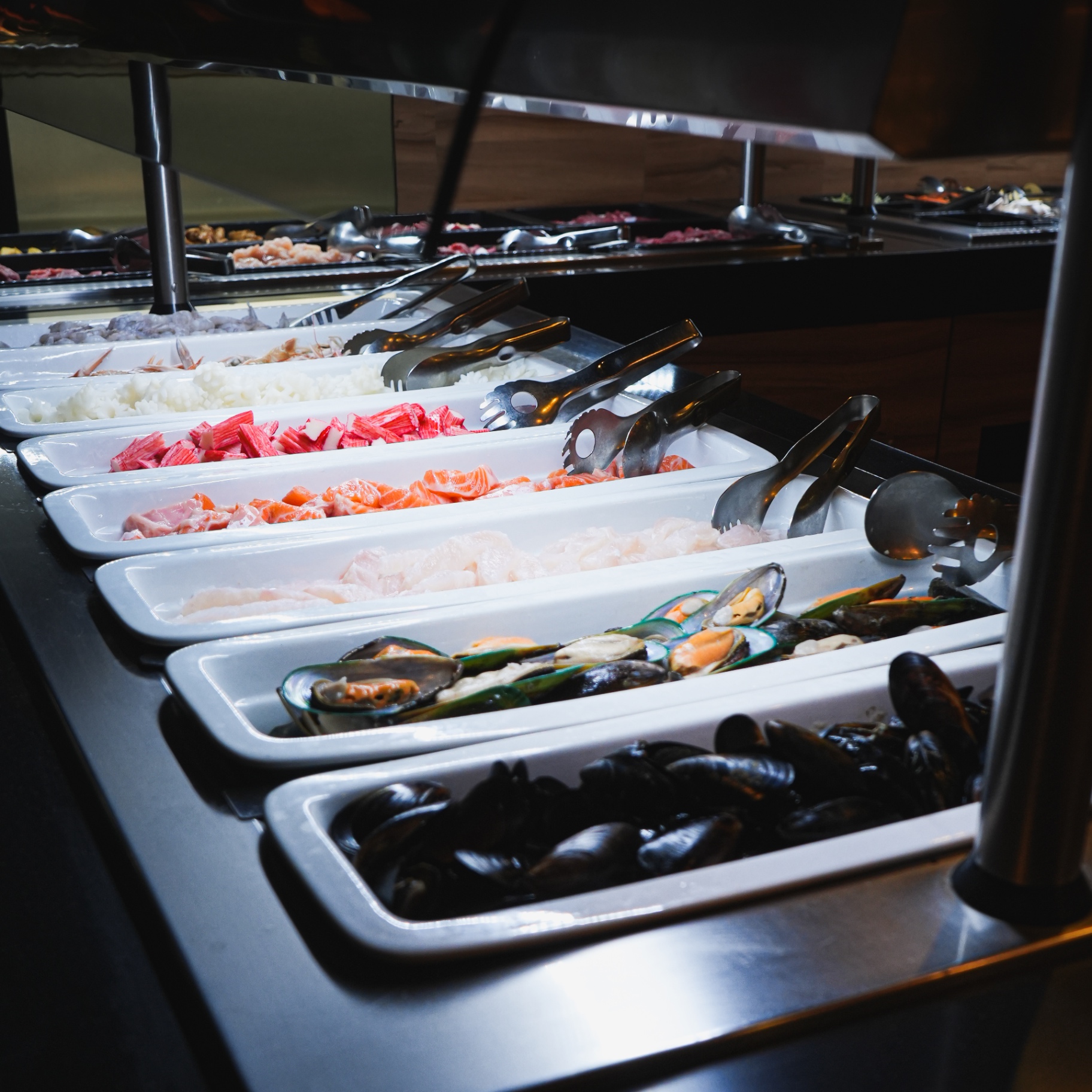 Fresh seafood and buffet selections at the restaurant